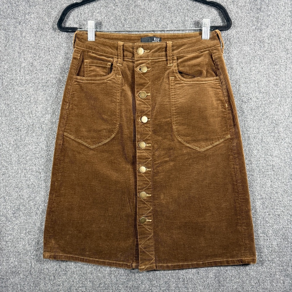 KUT From The Kloth Button Front A-Line Brown Corduroy Skirt Women's Size 0 #3295